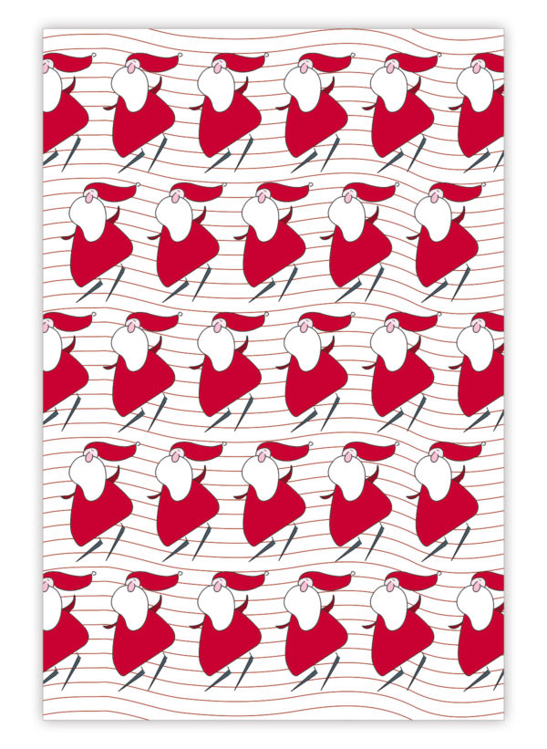 Fröhliches Streifen Weihnachts Geschenkpapier mit Weihnachtsmann Muster