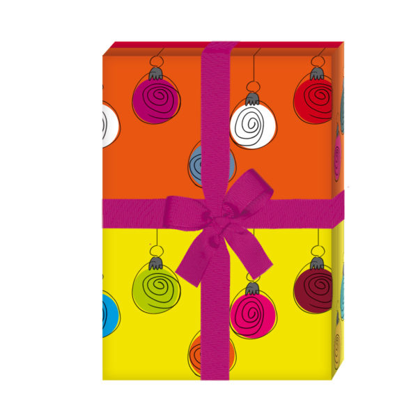 Geschenkverpackung Weihnachten: Buntes Streifen Weihnachts Geschenkpapier mit Weihnachtskugeln (4 Bögen) jetzt online kaufen