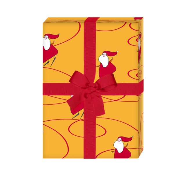 Geschenkverpackung Weihnachten: Fröhliches Weihnachtspapier / Weihnachts Geschenkpapier mit Schlittschuh fahrendem Weihnachtsmann / Nikolaus, orange (4 Bögen) jetzt online kaufen