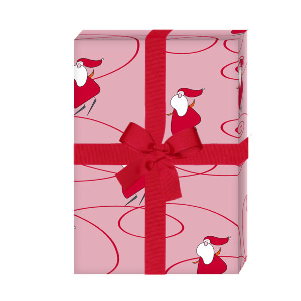 zum Weihnachtsgeschenk einpacken: Fröhliches Weihnachtspapier / Weihnachts Geschenkpapier mit Schlittschuh fahrendem Weihnachtsmann / Nikolaus, rosa (4 Bögen) jetzt online kaufen