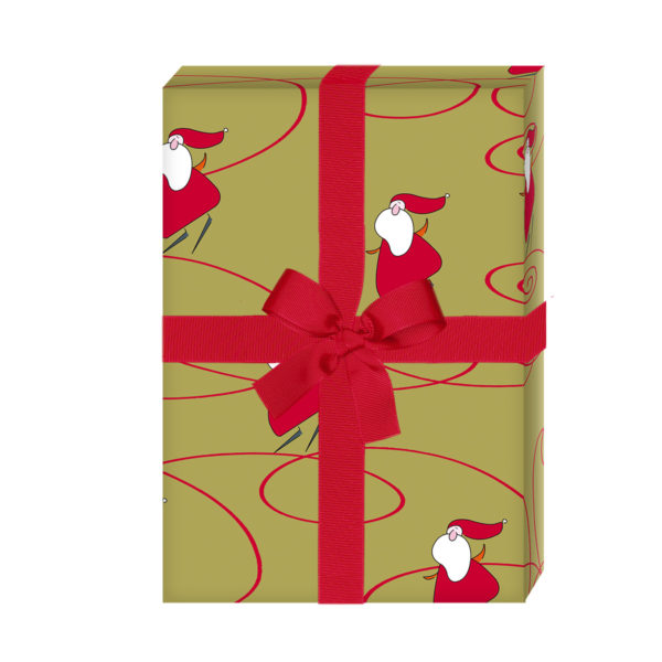Geschenkverpackung Weihnachten: Fröhliches Weihnachtspapier / Weihnachts Geschenkpapier mit Schlittschuh fahrendem Weihnachtsmann / Nikolaus, grün gelb (4 Bögen) jetzt online kaufen