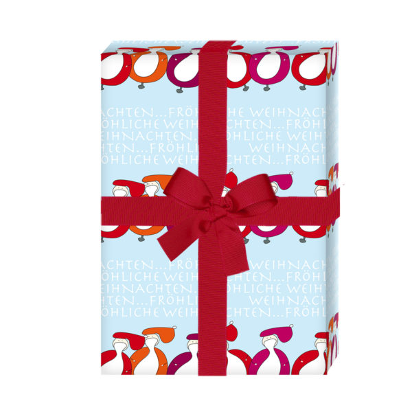 Geschenkverpackung Weihnachten: Lustiges Weihnachtspapier / Weihnachts Geschenkpapier mit Weihnachtsmännern: Fröhliche Weihnachten, hellblau (4 Bögen) jetzt online kaufen