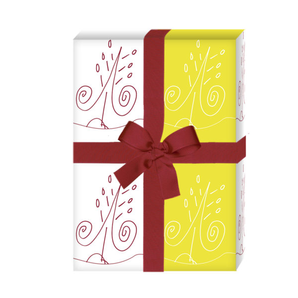 zum Weihnachtsgeschenk einpacken: Streifen Weihnachts Geschenkpapier mit Tannenbäumen, gelb grün (4 Bögen) jetzt online kaufen