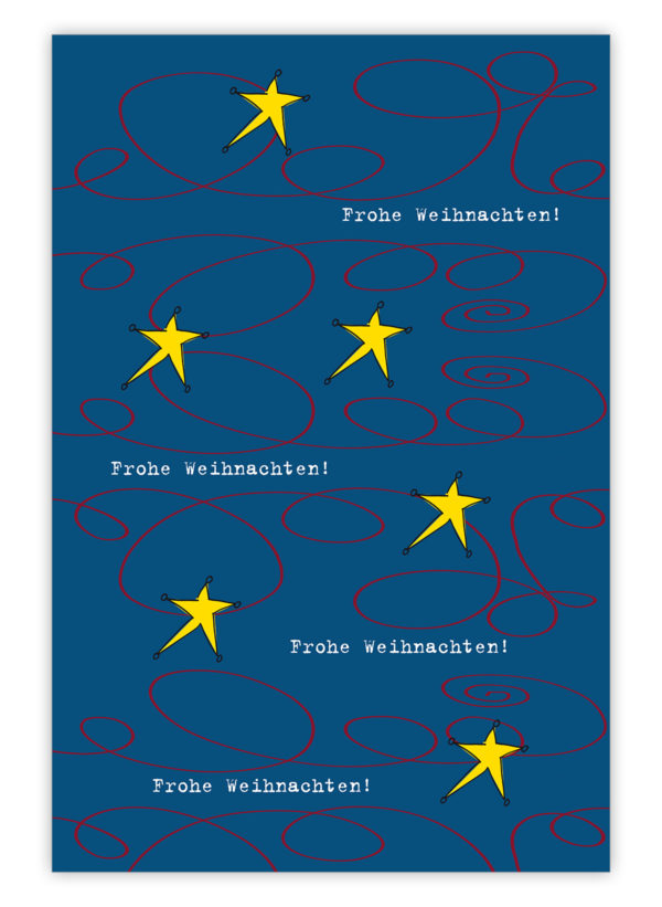 Grafisches Weihnachts Geschenkpapier mit Sternen: Frohe Weihnachten, blau