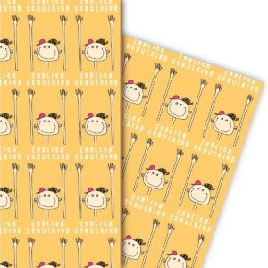 Kartenkaufrausch: Lustiges Einschulungs Geschenkpapier mit aus unserer Einschulungs Papeterie in gelb