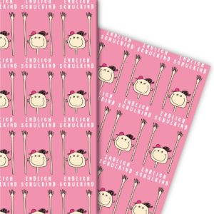 Kartenkaufrausch: Lustiges Einschulungs Geschenkpapier mit aus unserer Einschulungs Papeterie in rosa