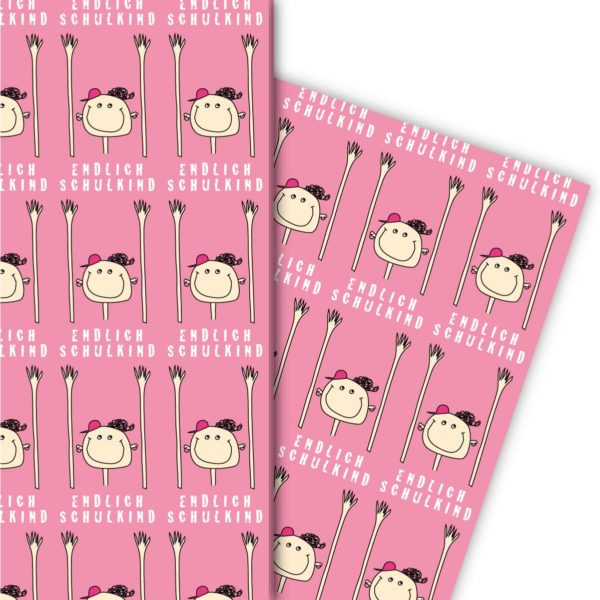 Kartenkaufrausch: Lustiges Einschulungs Geschenkpapier mit aus unserer Einschulungs Papeterie in rosa