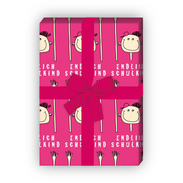 Kartenkaufrausch: Lustiges Einschulungs Geschenkpapier mit aus unserer Einschulungs Papeterie in pink