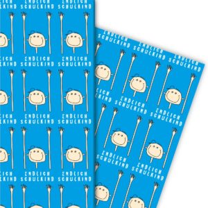 Kartenkaufrausch: Lustiges Einschulungs Geschenkpapier mit aus unserer Einschulungs Papeterie in hellblau