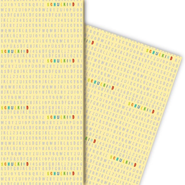 Kartenkaufrausch: Cooles Einschulungs Geschenkpapier mit aus unserer Einschulungs Papeterie in gelb