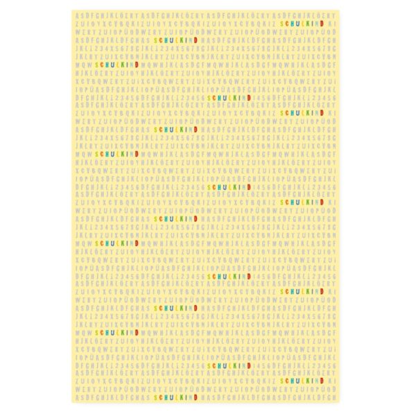 Cooles Einschulungs Geschenkpapier mit Alphabet "Schulkind", gelb
