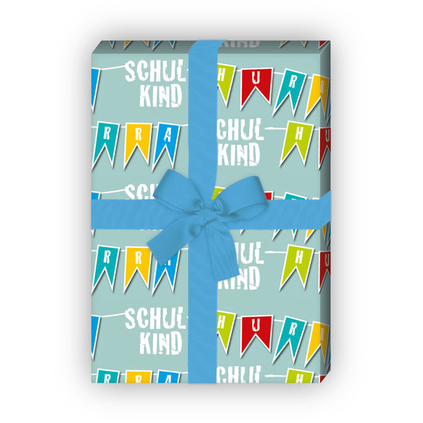 Kartenkaufrausch: Buntes Einschulungs Geschenkpapier mit aus unserer Einschulungs Papeterie in multicolor