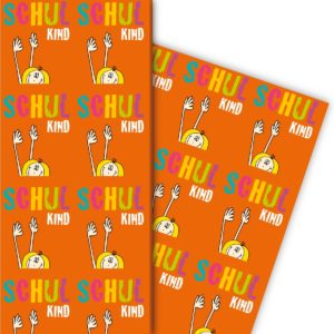 Kartenkaufrausch: Lustiges Geschenkpapier zu Einschulung aus unserer Einschulungs Papeterie in orange