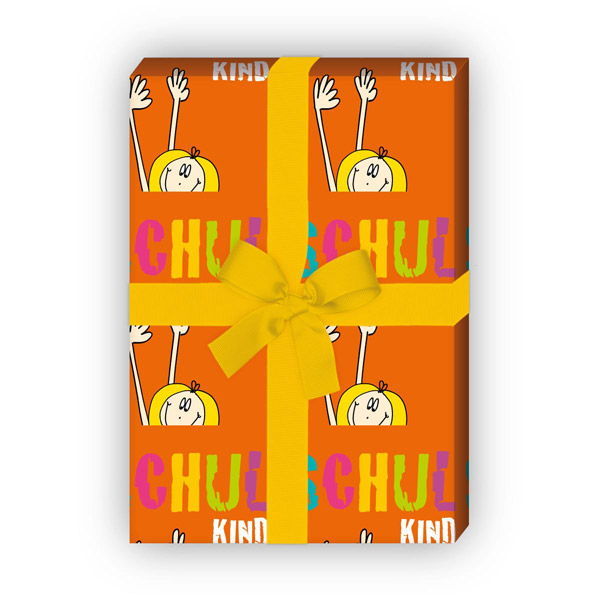 Kartenkaufrausch: Lustiges Geschenkpapier zu Einschulung aus unserer Einschulungs Papeterie in orange