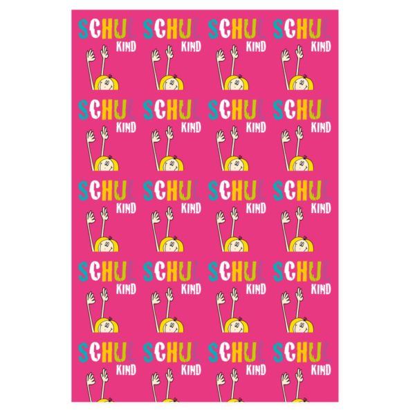 Lustiges Geschenkpapier zu Einschulung mit Mädchen "Schulkind", pink
