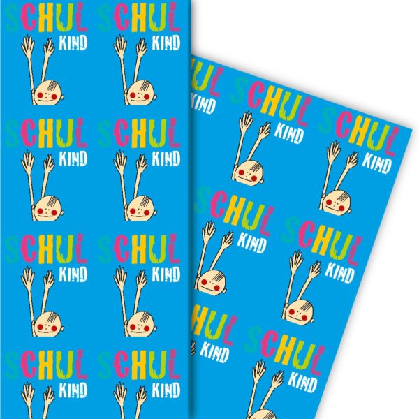 Kartenkaufrausch: Lustiges Geschenkpapier zu Einschulung aus unserer Einschulungs Papeterie in hellblau