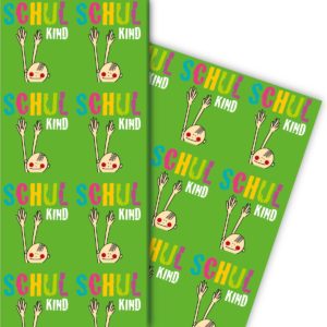 Kartenkaufrausch: Lustiges Geschenkpapier zu Einschulung aus unserer Einschulungs Papeterie in grün
