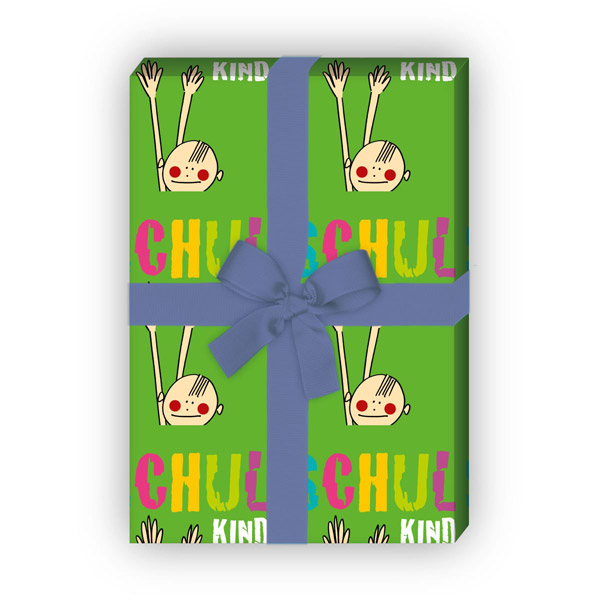 Kartenkaufrausch: Lustiges Geschenkpapier zu Einschulung aus unserer Einschulungs Papeterie in grün