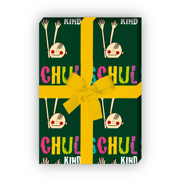 Kartenkaufrausch: Lustiges Geschenkpapier zu Einschulung aus unserer Einschulungs Papeterie in dunkel grün