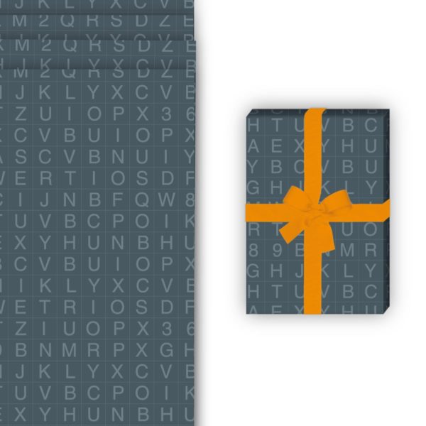 Einschulungs Geschenkverpackung: Modernes Alphabet Geschenkpapier auch von Kartenkaufrausch in grau