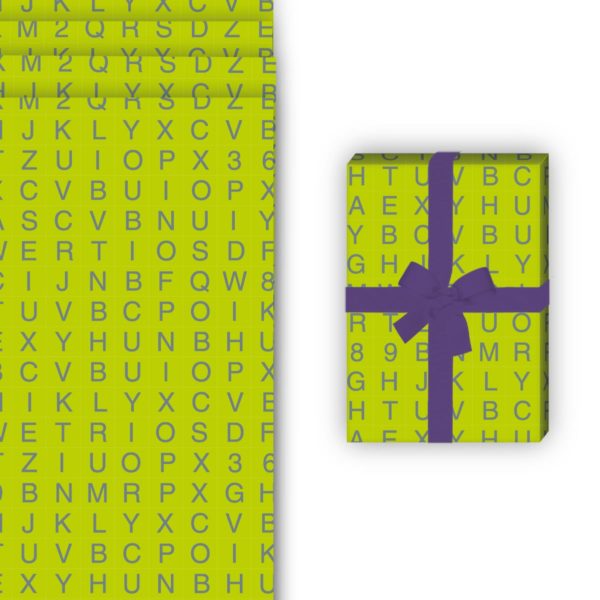 Einschulungs Geschenkverpackung: Modernes Alphabet Geschenkpapier auch von Kartenkaufrausch in grün