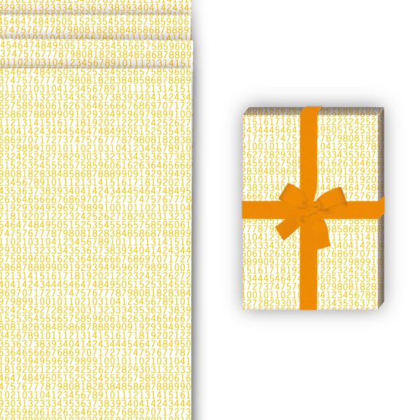 Einschulungs Geschenkverpackung: Modernes Geschenkpapier mit Zahlenreihe von Kartenkaufrausch in gelb