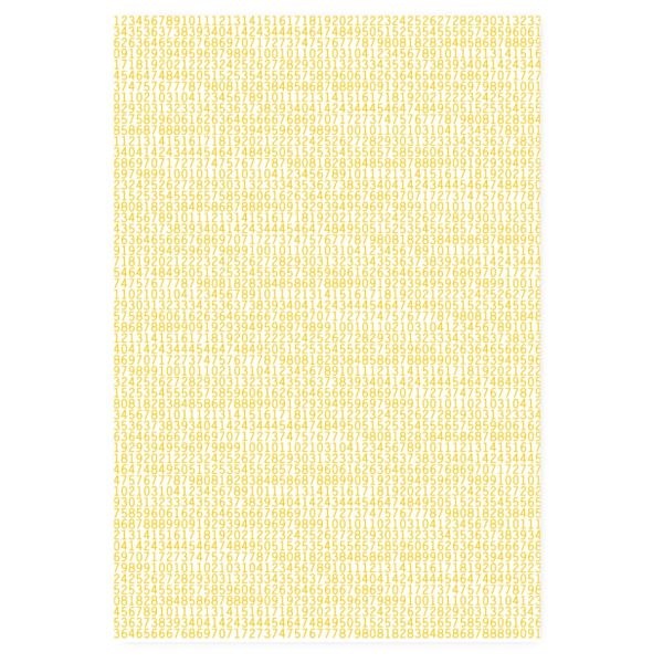Modernes Geschenkpapier mit Zahlenreihe auch zur Einschulung, gelb