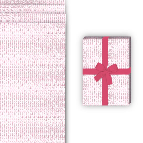 Einschulungs Geschenkverpackung: Modernes Geschenkpapier mit Zahlenreihe von Kartenkaufrausch in rosa
