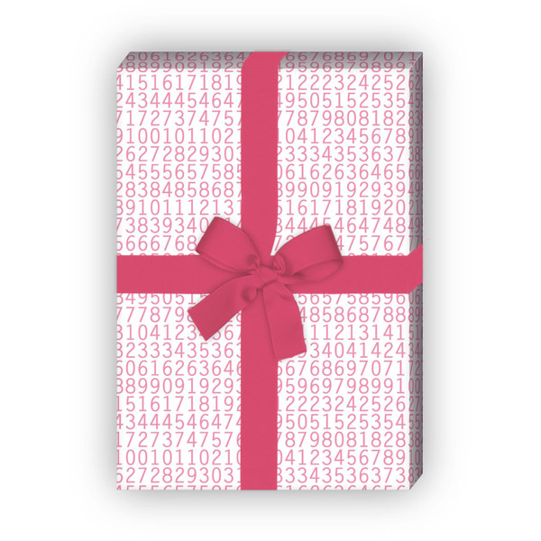 Kartenkaufrausch: Modernes Geschenkpapier mit Zahlenreihe aus unserer Einschulungs Papeterie in rosa