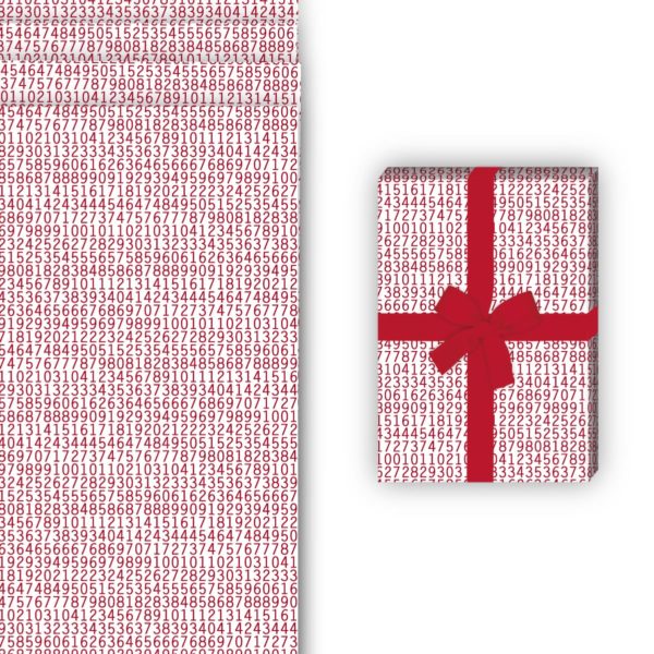 Einschulungs Geschenkverpackung: Modernes Geschenkpapier mit Zahlenreihe von Kartenkaufrausch in rot