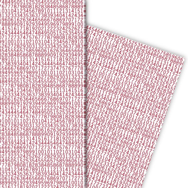 Kartenkaufrausch: Modernes Geschenkpapier mit Zahlenreihe aus unserer Einschulungs Papeterie in rot