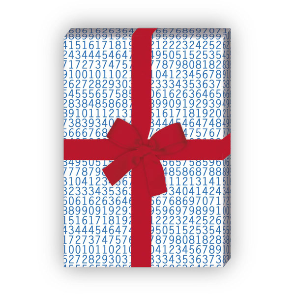 Kartenkaufrausch: Modernes Geschenkpapier mit Zahlenreihe aus unserer Einschulungs Papeterie in blau