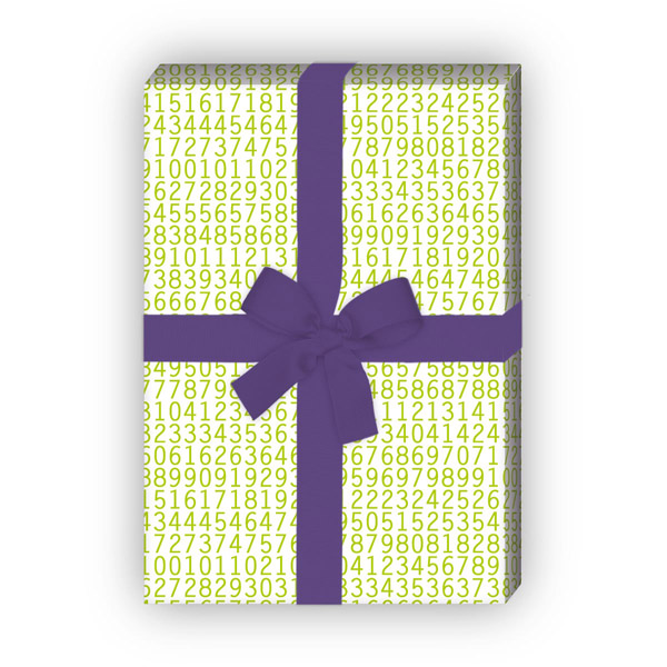 Kartenkaufrausch: Modernes Geschenkpapier mit Zahlenreihe aus unserer Einschulungs Papeterie in grün