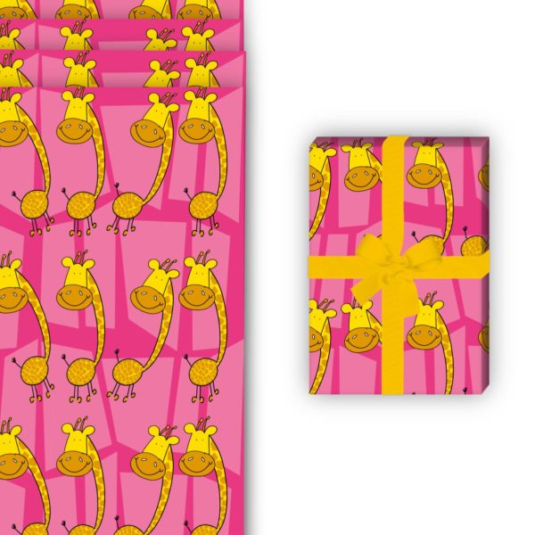 Kinder Geschenkverpackung: Lustiges Geschenkpapier mit Giraffen von Kartenkaufrausch in pink