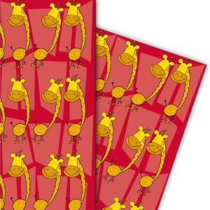 Kartenkaufrausch: Lustiges Geschenkpapier mit Giraffen aus unserer Kinder Papeterie in rot