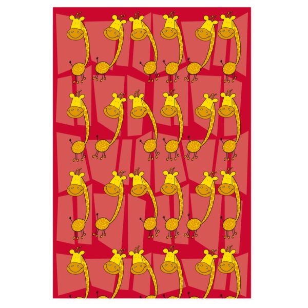 Lustiges Geschenkpapier mit Giraffen in rot