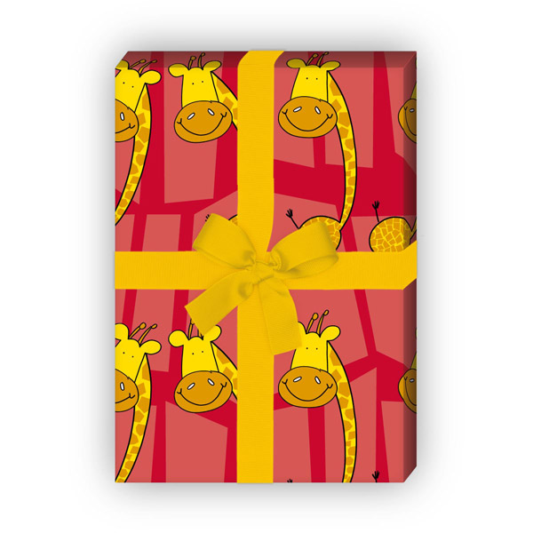Kartenkaufrausch: Lustiges Geschenkpapier mit Giraffen aus unserer Kinder Papeterie in rot