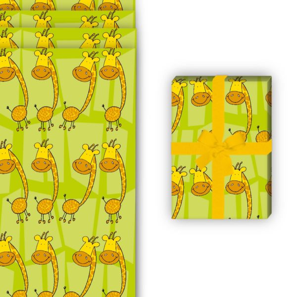 Kinder Geschenkverpackung: Lustiges Geschenkpapier mit Giraffen von Kartenkaufrausch in grün