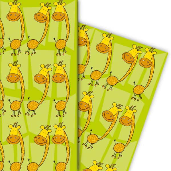 Kartenkaufrausch: Lustiges Geschenkpapier mit Giraffen aus unserer Kinder Papeterie in grün