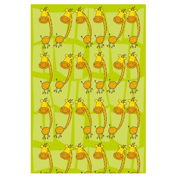 Lustiges Geschenkpapier mit Giraffen in grün