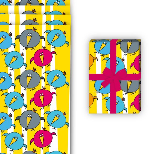 Kinder Geschenkverpackung: Fröhliches Geschenkpapier mit lustigen von Kartenkaufrausch in gelb