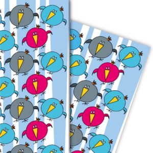 Kartenkaufrausch: Fröhliches Geschenkpapier mit lustigen aus unserer Kinder Papeterie in hellblau