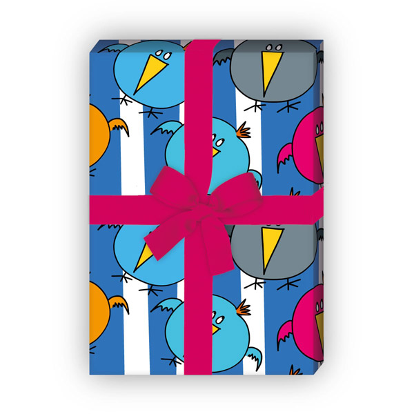 Kartenkaufrausch: Fröhliches Geschenkpapier mit lustigen aus unserer Kinder Papeterie in blau