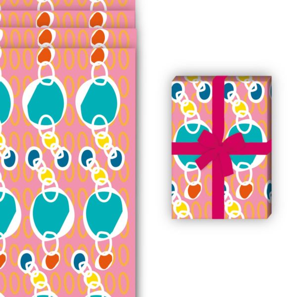 Designer Geschenkverpackung: Modernes Geschenkpapier mit Ketten von Kartenkaufrausch in rosa