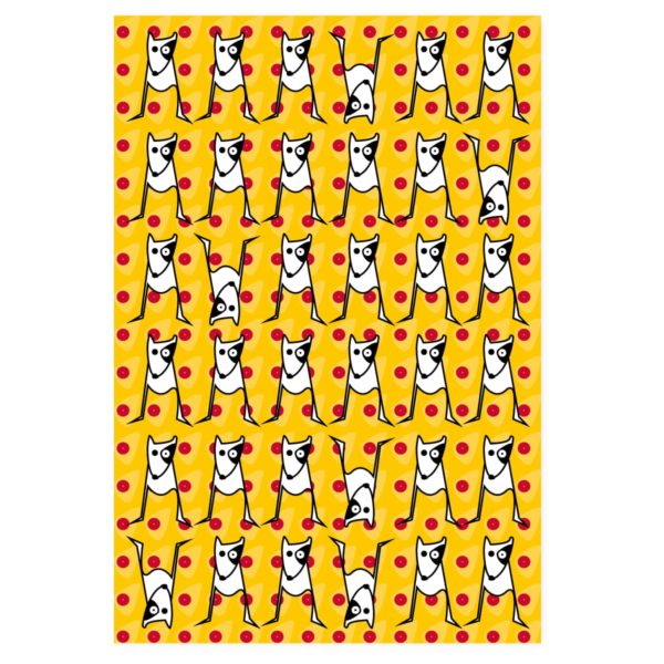 Designer Geschenkpapier mit lustigen Hunden in gelb
