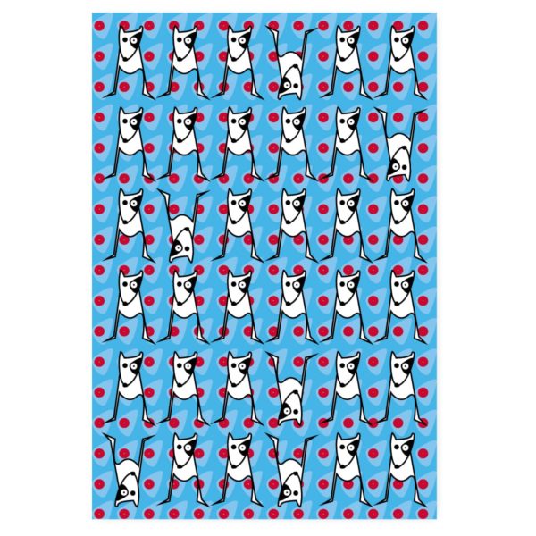 Designer Geschenkpapier mit lustigen Hunden in hellblau