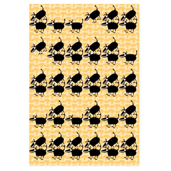 Designer Geschenkpapier mit lustigen Hunden und Knochen in gelb