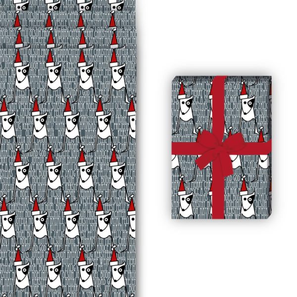 Weihnachts Geschenkverpackung: Weihnachts Geschenkpapier mit Hündchen von Kartenkaufrausch in grau