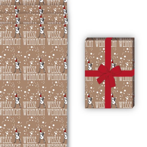 Weihnachts Geschenkverpackung: Weihnachts Geschenkpapier mit Hündchen von Kartenkaufrausch in braun