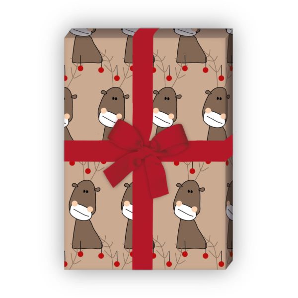 Geschenkverpackung Weihnachten: Weihnachts Geschenkpapier mit komischem Hirsch, in braun jetzt online kaufen